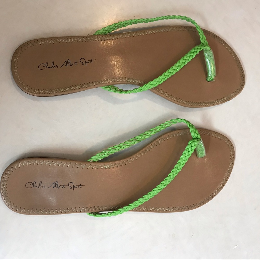 Green Braided Strap Flip Flops